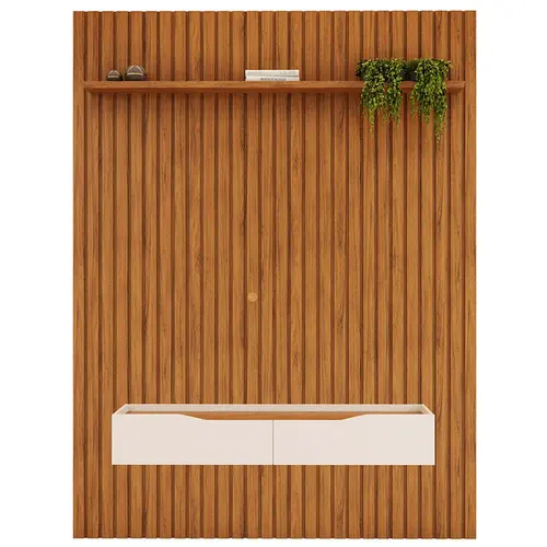 Estante Home Painel Suspenso Trento Com Rack Bancada 2 Gavetas Isac Para Tv Até 65 Polegadas Freijó Off White