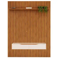 Estante Home Painel Suspenso Trento Com Rack Bancada 2 Gavetas Isac Para Tv Até 65 Polegadas Freijó Off White
