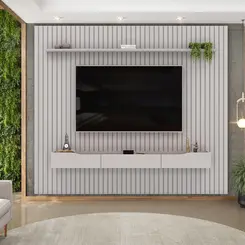 Painel Rack Bancada Suspenso Pratico Ideal Tv Até 85 Pol. Estante Sala Ripado Bali Bali - Leartam Móveis