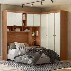 Guarda-roupa Casal de Canto Lugano 7 Portas 4 Gavetas Para Cama Box 138cm - Jatobá Areia  Santos Andirá