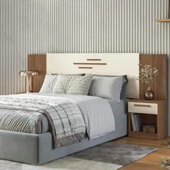Cabeceira para Cama Casal 138X158cm Extensivel com Mesa de Cabeceira 2 Gaveta Jatoba Areia Leartam Móveis