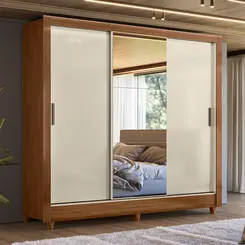 Guarda Roupas Solteiro Com 3 Portas De Correr 2 Gavetas Interna e Com Amplo Espaço Prático Jatobá Off White