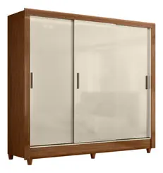 Guarda Roupa Solteiro Armário 3 Portas De Correr 2 Gavetas Internas Roupeiro Lyon Jatobá Off White Leartam Móveis