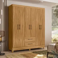 Guarda Roupa Solteiro Roupeiro Armário Com 6 Portas 2 Gavetas Freijó Moval