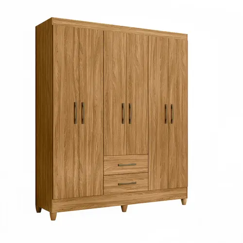 Guarda-roupa 6 Ports Armário Com 2 Gavetas Compacto Idela Para Quarto Solteiro - Freijó